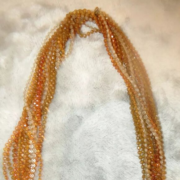 Vintage Long 8 Multi-Strand Amber Beaded Statement Necklace w/ Clasp abt 48" EUC - Picture 11 of 16